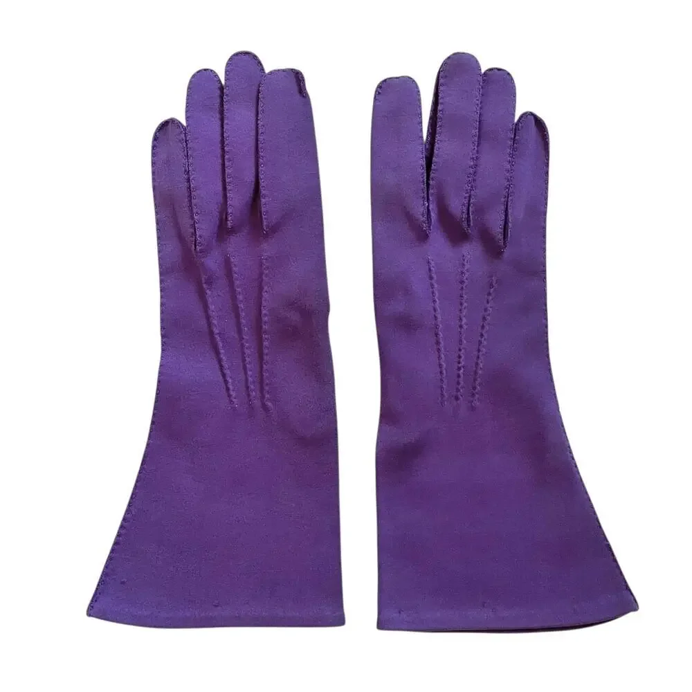 Vintage Purple Fabric Lower Forearm Evening Gloves Size 6.5-7